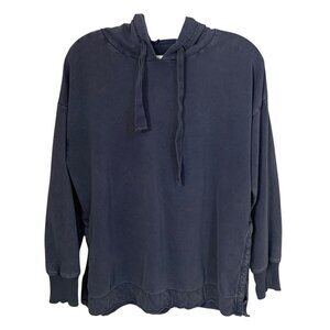 AERIE Distressed Blue Lightweight Pullover Split-Hem Hooded Sweatshirt Size XS